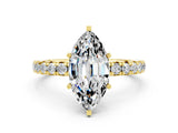 Yellow gold Marquise Cut Moissanite Pavé Solitaire Ring with Round Band and Prong Setting_24