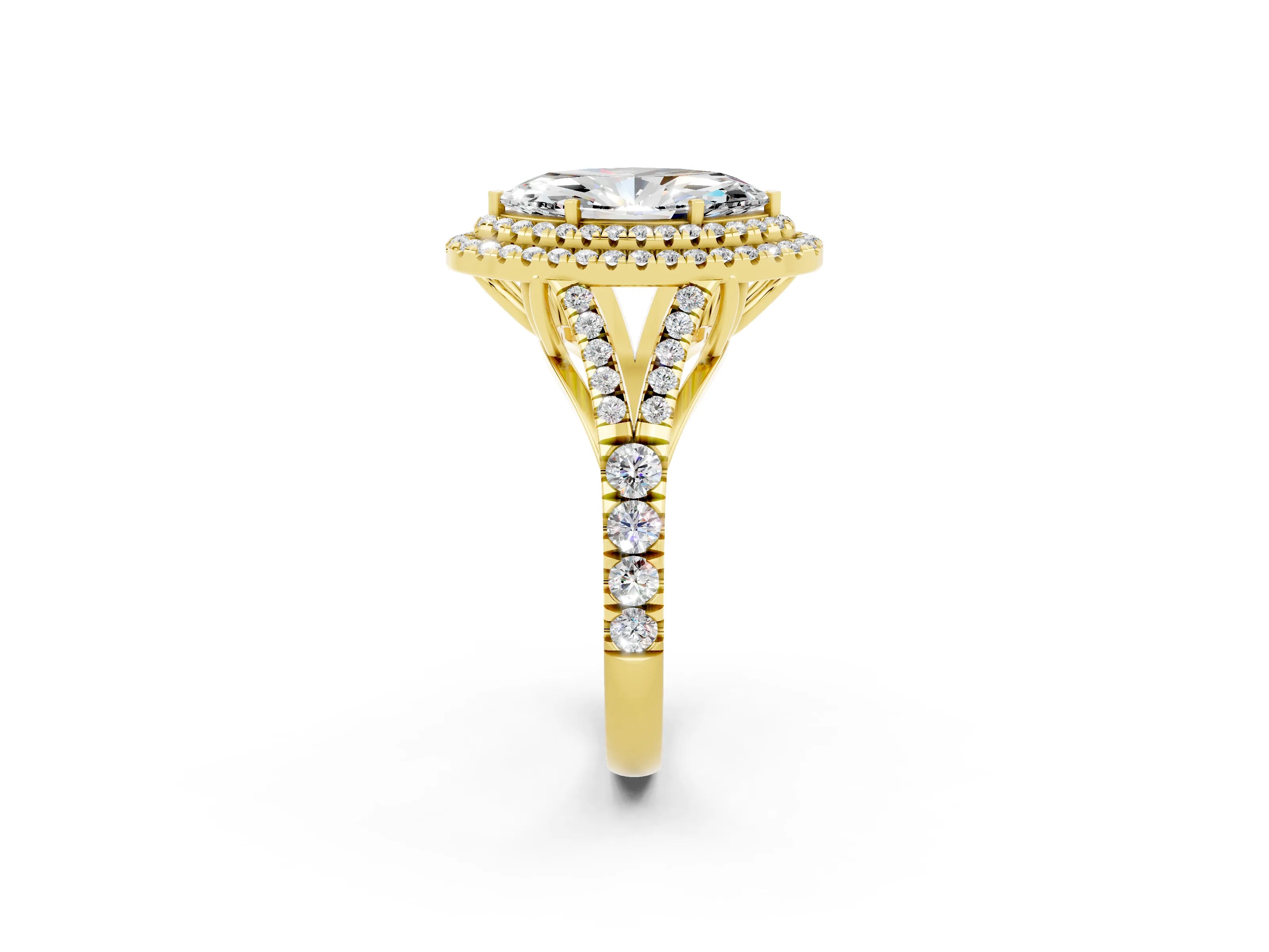 Yellow gold Marquise Cut Moissanite Pavé Split Shank Double Halo Engagement Ring_2