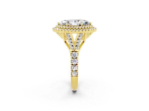 Yellow gold Marquise Cut Moissanite Pavé Split Shank Double Halo Engagement Ring