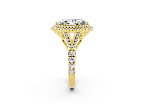 Yellow gold Marquise Cut Moissanite Pavé Split Shank Double Halo Engagement Ring_2