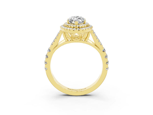 Yellow gold Marquise Cut Moissanite Pavé Split Shank Double Halo Engagement Ring