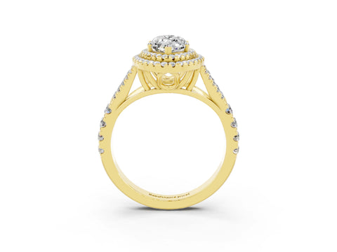 Yellow gold Marquise Cut Moissanite Pavé Split Shank Double Halo Engagement Ring_3