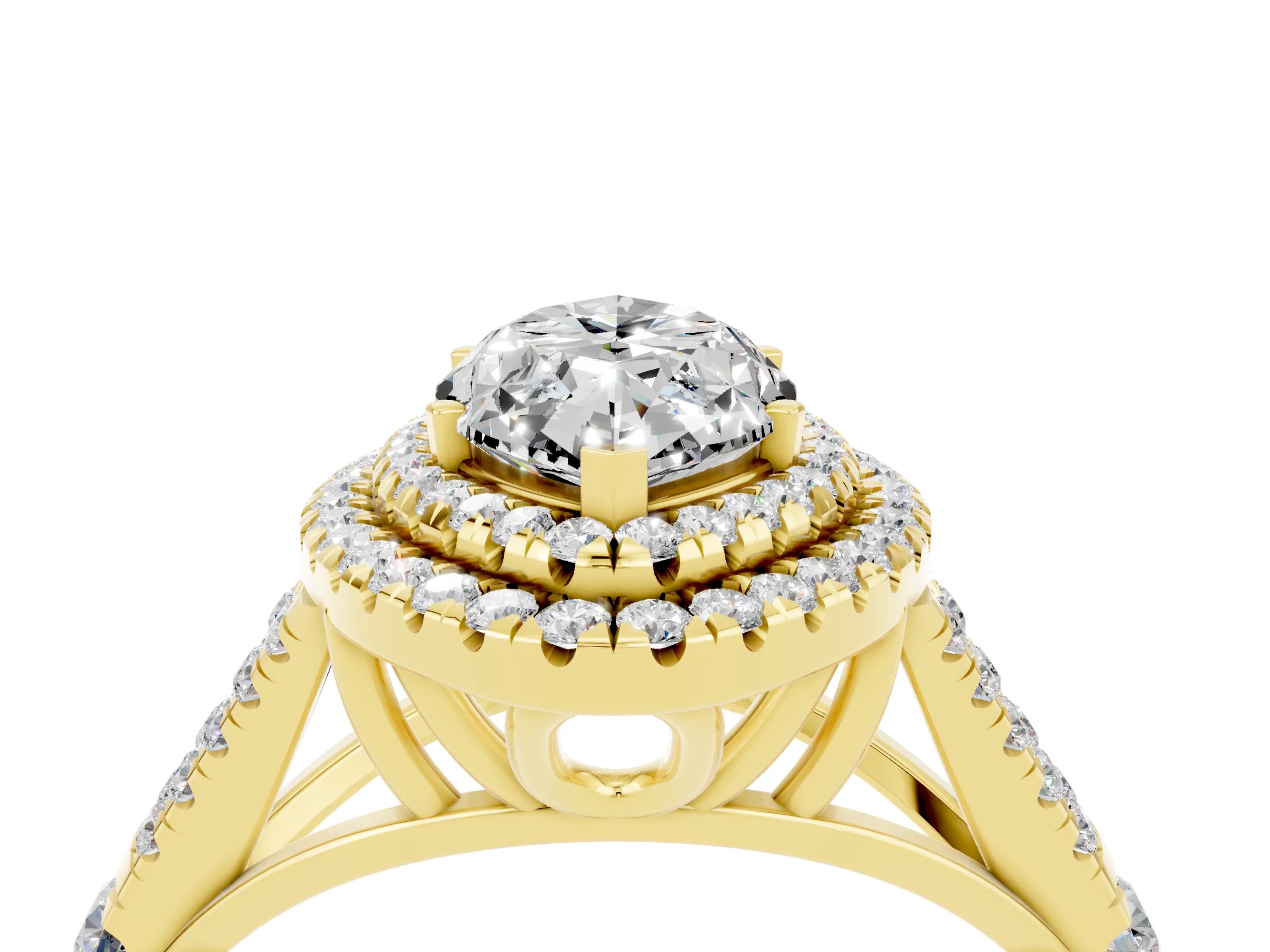 Yellow gold Marquise Cut Moissanite Pavé Split Shank Double Halo Engagement Ring_4