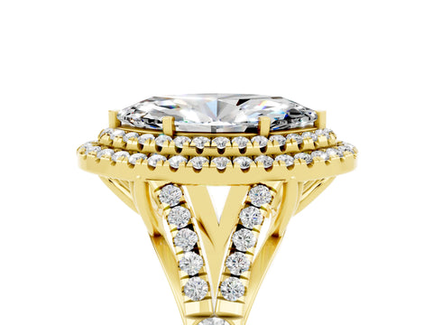 Yellow gold Marquise Cut Moissanite Pavé Split Shank Double Halo Engagement Ring_5