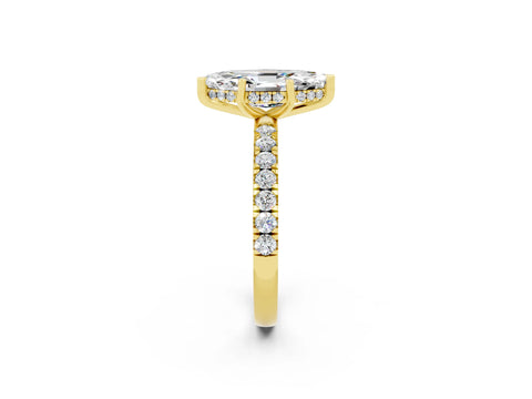 Yellow gold Marquise Cut Moissanite Pave Band Solitaire Ring with Four-Prong Setting_14