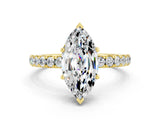 Yellow gold Marquise Cut Moissanite Pave Band Solitaire Ring with Four-Prong Setting_24