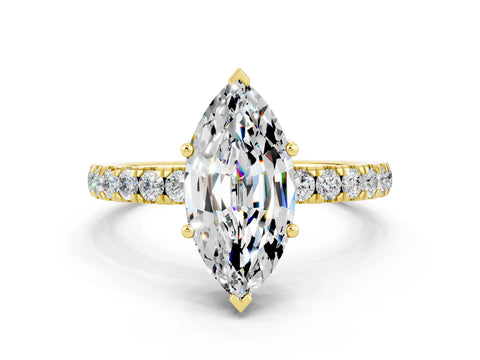 Yellow gold Marquise Cut Moissanite Pave Band Solitaire Ring with Four-Prong Setting_24