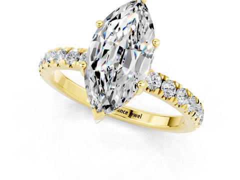 Yellow gold Marquise Cut Moissanite Pave Band Solitaire Ring with Four-Prong Setting_25