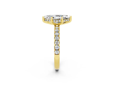 Yellow gold Marquise Cut Moissanite Pave Band Solitaire Ring with Four-Prong Setting_26