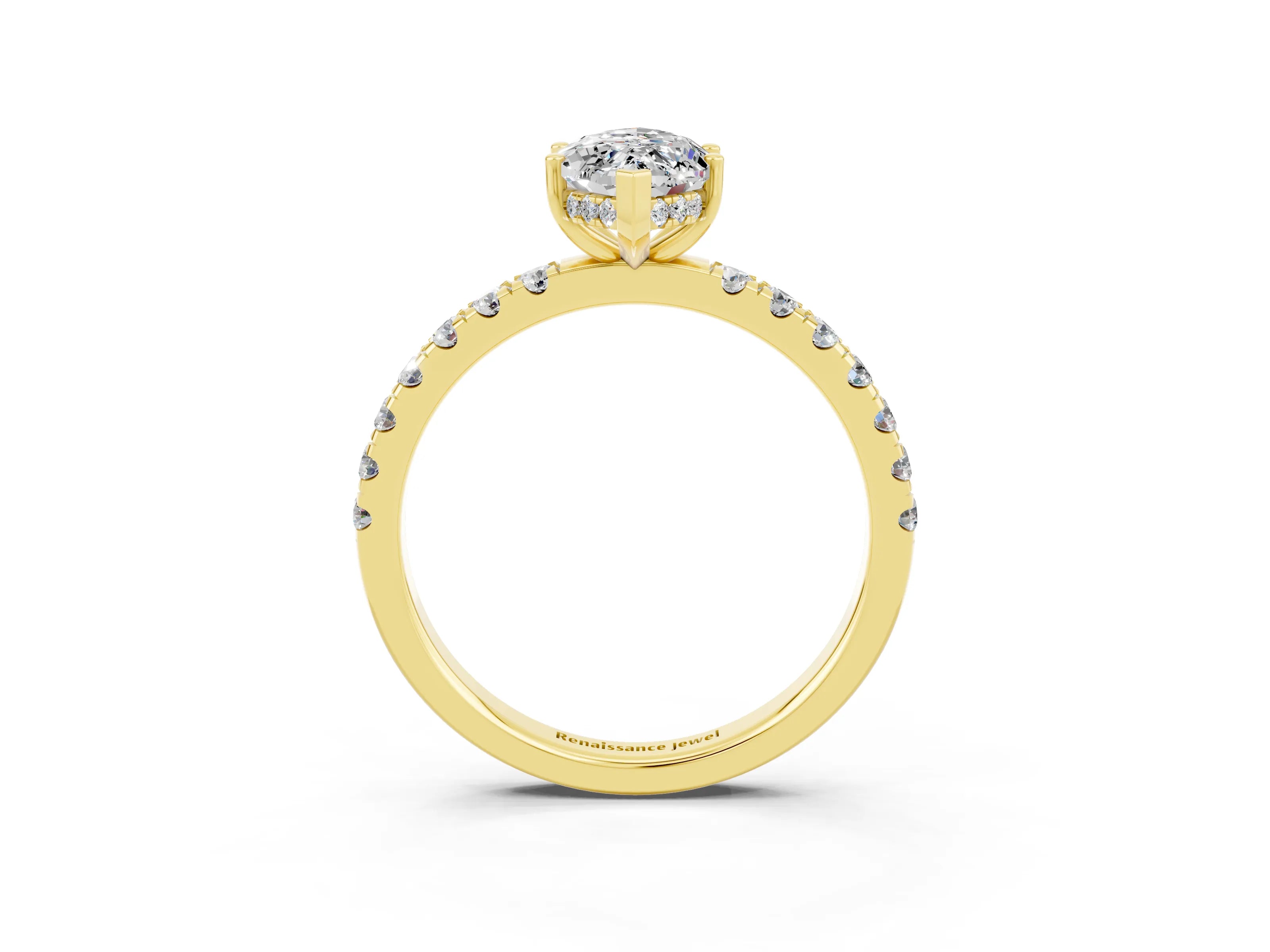 Yellow gold Marquise Cut Moissanite Pave Band Solitaire Ring with Four-Prong Setting_27