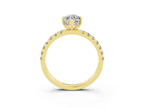 Yellow gold Marquise Cut Moissanite Pave Band Solitaire Ring with Four-Prong Setting_27