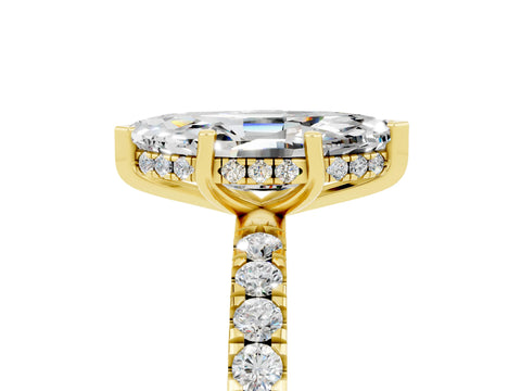 Yellow gold Marquise Cut Moissanite Pave Band Solitaire Ring with Four-Prong Setting_29