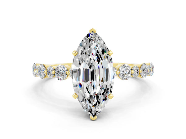 Yellow gold Marquise Cut Moissanite Prong Set Engagement Ring with Pavé Band