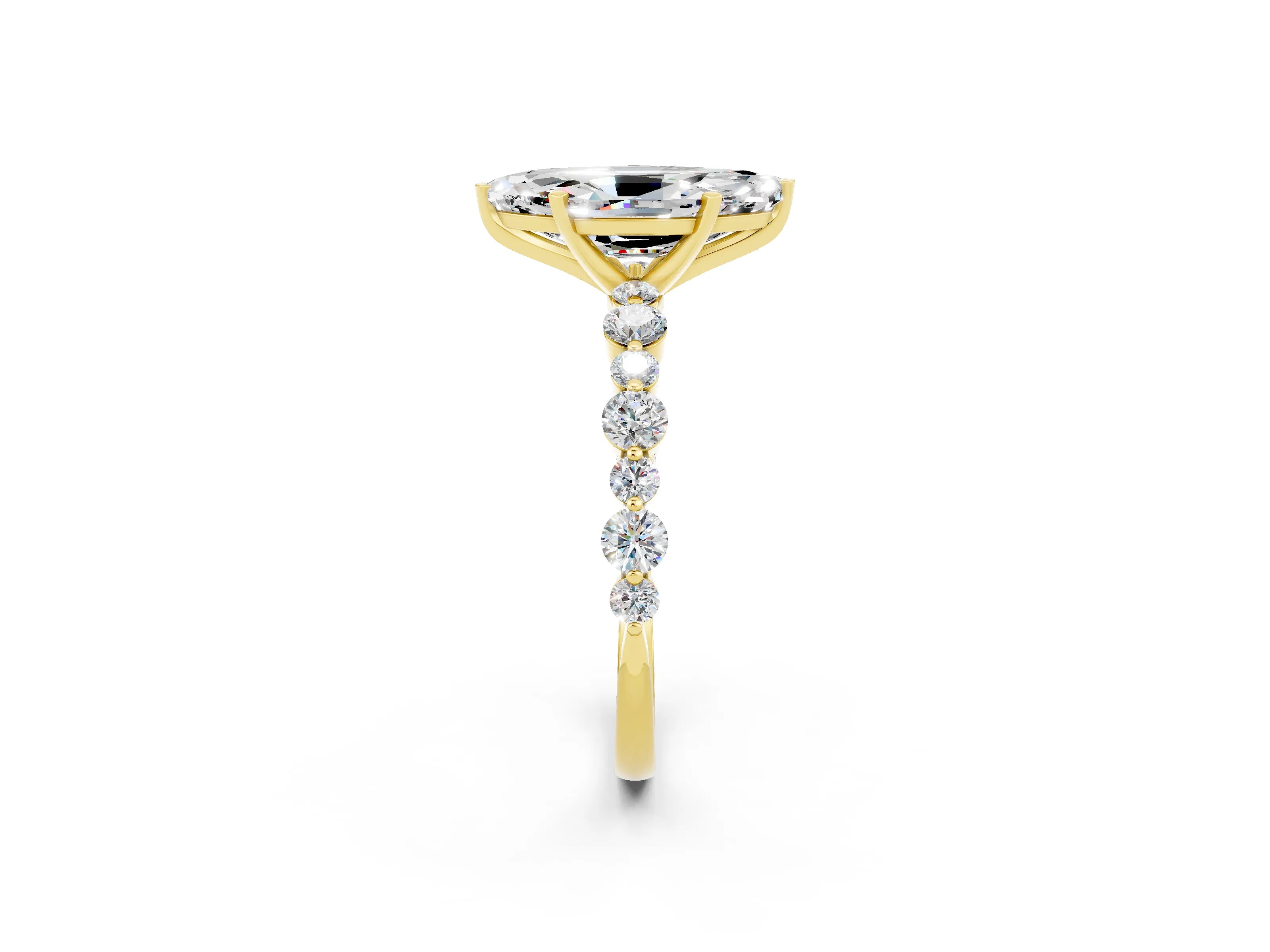 Yellow gold Marquise Cut Moissanite Prong Set Engagement Ring with Pavé Band_2