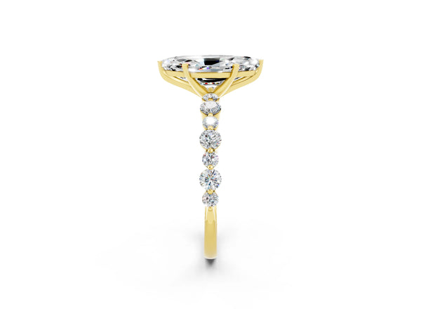 Yellow gold Marquise Cut Moissanite Prong Set Engagement Ring with Pavé Band