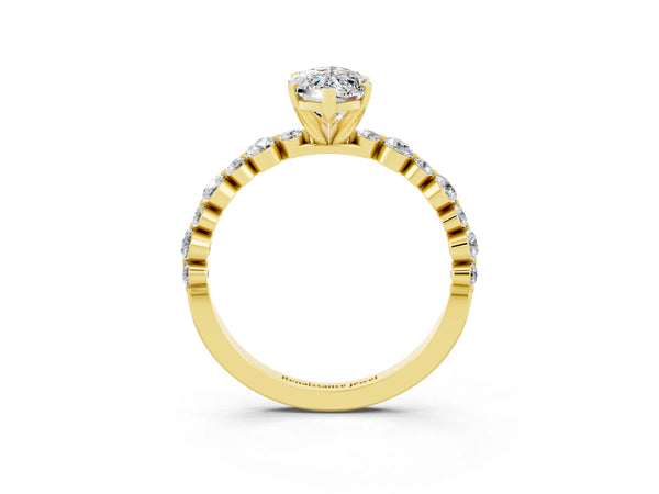 Yellow gold Marquise Cut Moissanite Prong Set Engagement Ring with Pavé Band