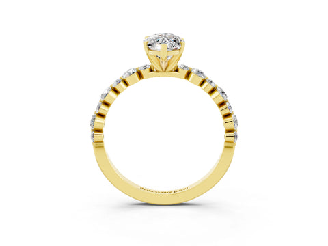 Yellow gold Marquise Cut Moissanite Prong Set Engagement Ring with Pavé Band_3
