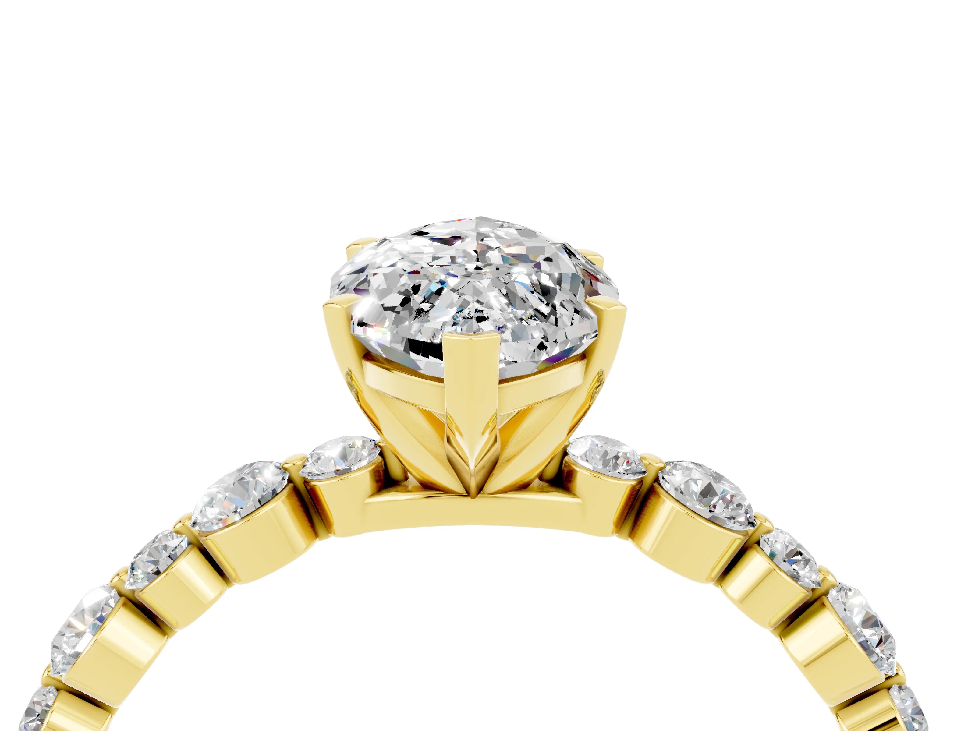 Yellow gold Marquise Cut Moissanite Prong Set Engagement Ring with Pavé Band_4