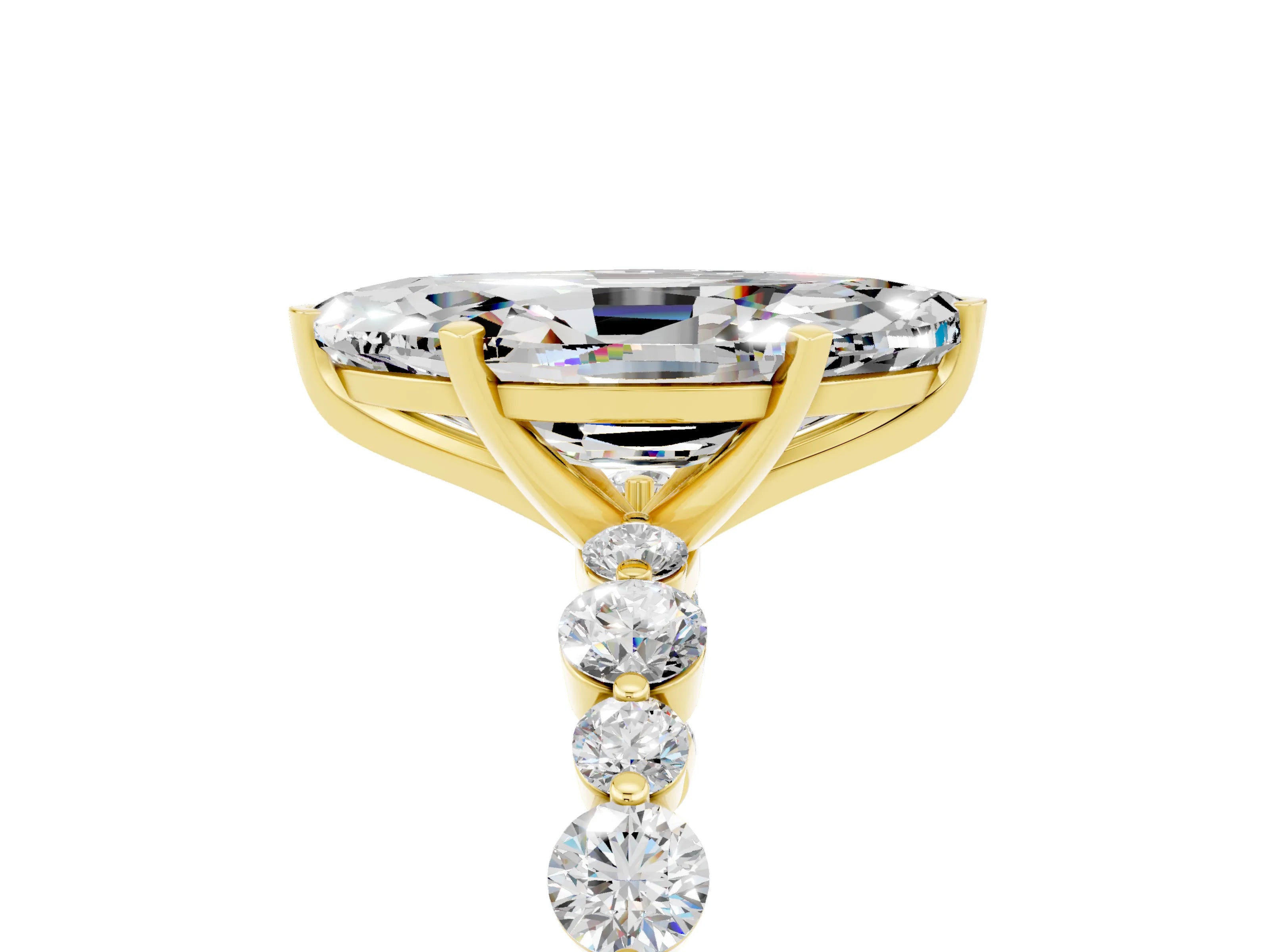 Yellow gold Marquise Cut Moissanite Prong Set Engagement Ring with Pavé Band_5