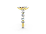 Yellow gold Marquise Cut Moissanite Prong Setting with Side Stones on a Pave Band_2