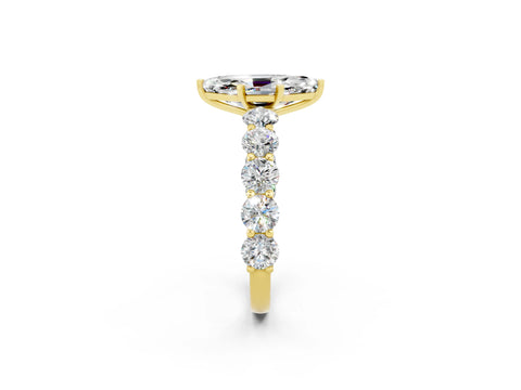 Yellow gold Marquise Cut Moissanite Prong Setting with Side Stones on a Pave Band_2