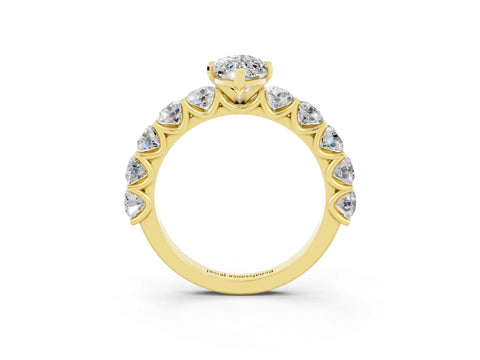 Yellow gold Marquise Cut Moissanite Prong Setting with Side Stones on a Pave Band_3