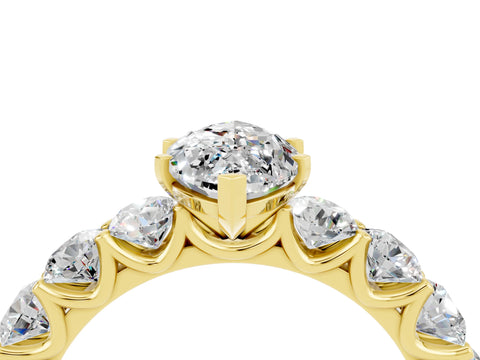 Yellow gold Marquise Cut Moissanite Prong Setting with Side Stones on a Pave Band_4