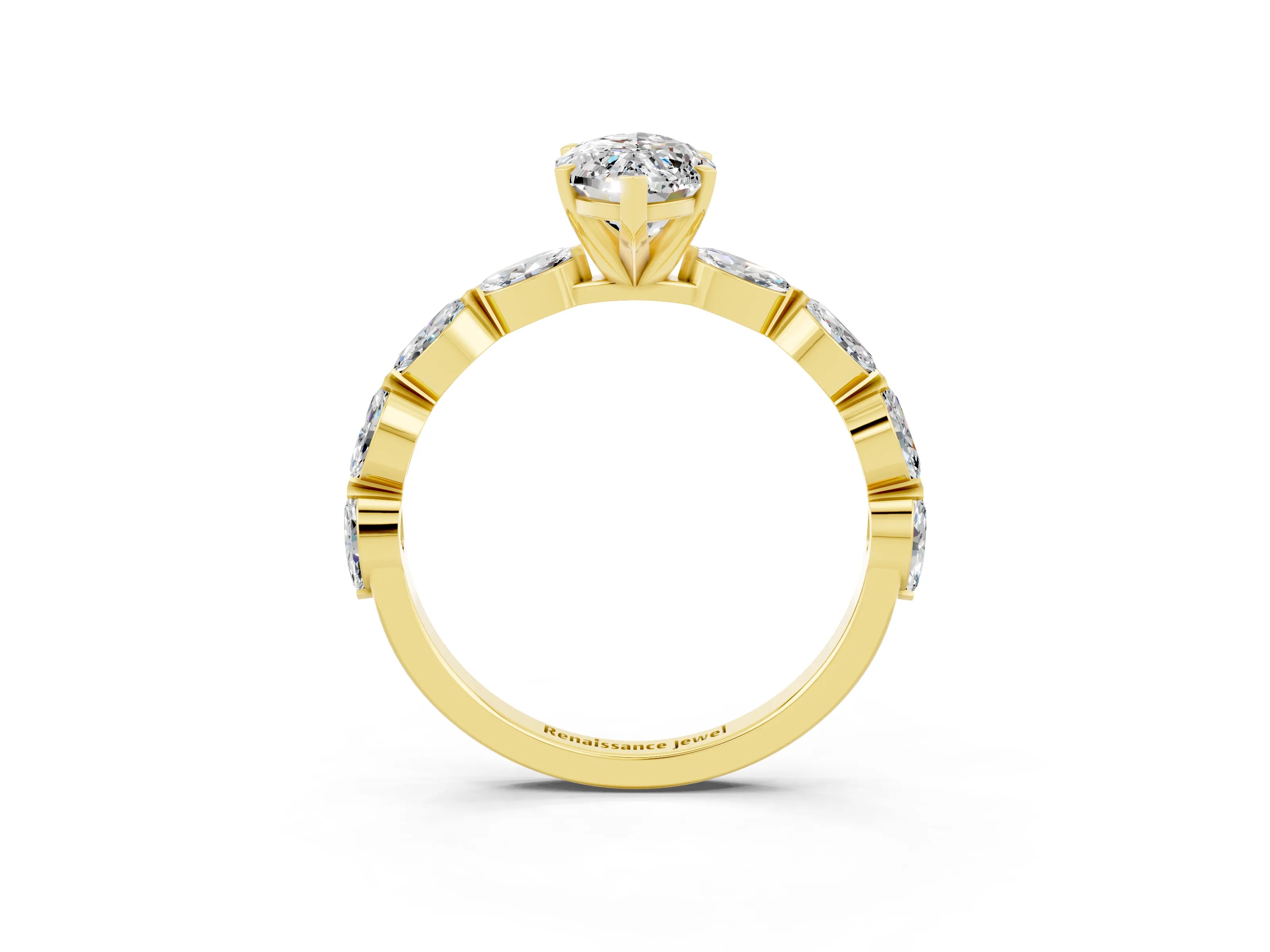 Yellow gold Marquise Cut Moissanite Ring with Marquise Side Stones and Prong Setting_3