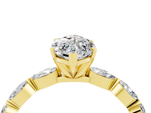 Yellow gold Marquise Cut Moissanite Ring with Marquise Side Stones and Prong Setting_4