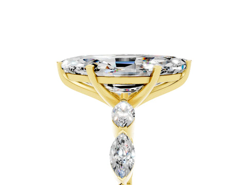 Yellow gold Marquise Cut Moissanite Ring with Marquise Side Stones and Prong Setting_5