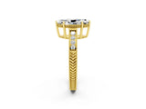 Yellow gold Marquise Cut Moissanite Ring with Milgrain Pavé Band and Four-Prong Setting_14