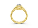 Yellow gold Marquise Cut Moissanite Ring with Milgrain Pavé Band and Four-Prong Setting_15