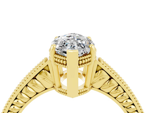 Yellow gold Marquise Cut Moissanite Ring with Milgrain Pavé Band and Four-Prong Setting_16
