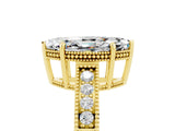 Yellow gold Marquise Cut Moissanite Ring with Milgrain Pavé Band and Four-Prong Setting_17