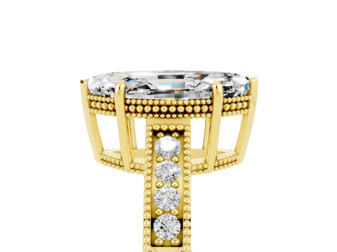 Yellow gold Marquise Cut Moissanite Ring with Milgrain Pavé Band and Four-Prong Setting_17