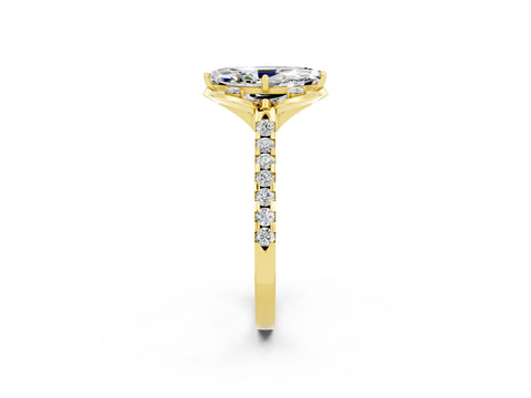Yellow gold Marquise Cut Moissanite Ring with Pavé Band and Floral Prong Setting_2