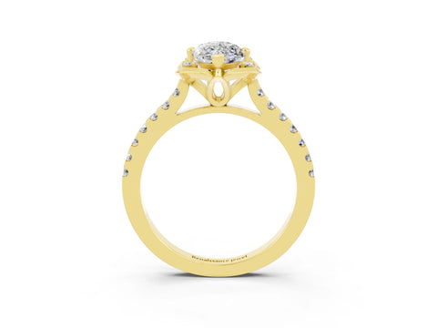 Yellow gold Marquise Cut Moissanite Ring with Pavé Band and Floral Prong Setting_3