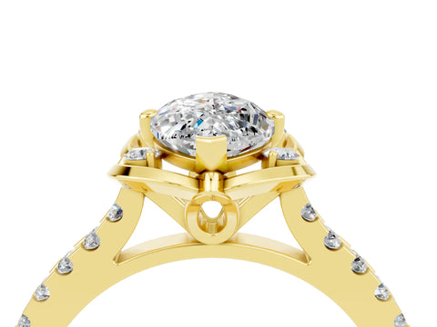 Yellow gold Marquise Cut Moissanite Ring with Pavé Band and Floral Prong Setting_4