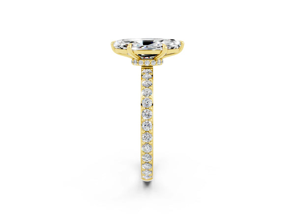 Yellow gold Marquise Cut Moissanite Pavé Engagement Ring with Round  Accents and Prong Setting