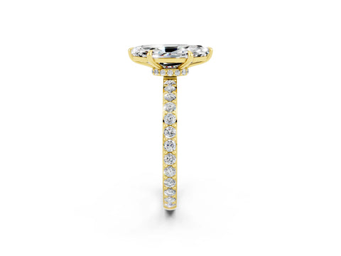 Yellow gold Marquise Cut Moissanite Ring with Pavé Band and Four-Prong Setting_2