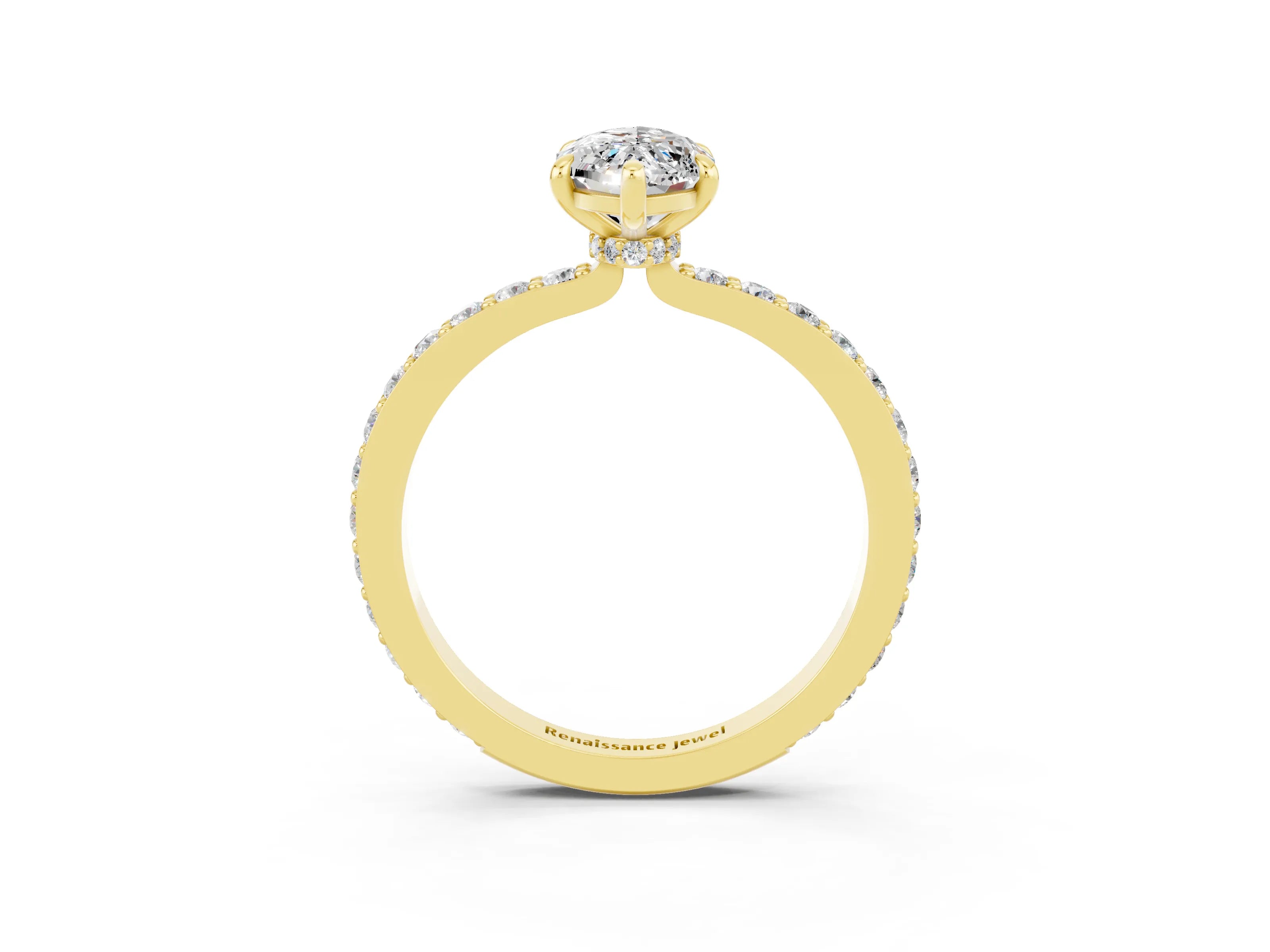 Yellow gold Marquise Cut Moissanite Ring with Pavé Band and Four-Prong Setting_3