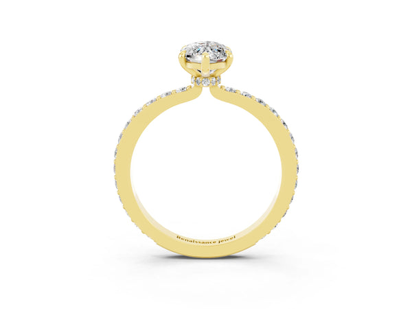 Yellow gold Marquise Cut Moissanite Pavé Engagement Ring with Round  Accents and Prong Setting