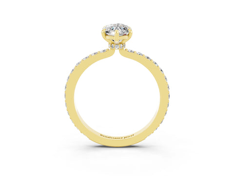 Yellow gold Marquise Cut Moissanite Ring with Pavé Band and Four-Prong Setting_3