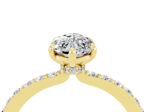 Yellow gold Marquise Cut Moissanite Ring with Pavé Band and Four-Prong Setting_4