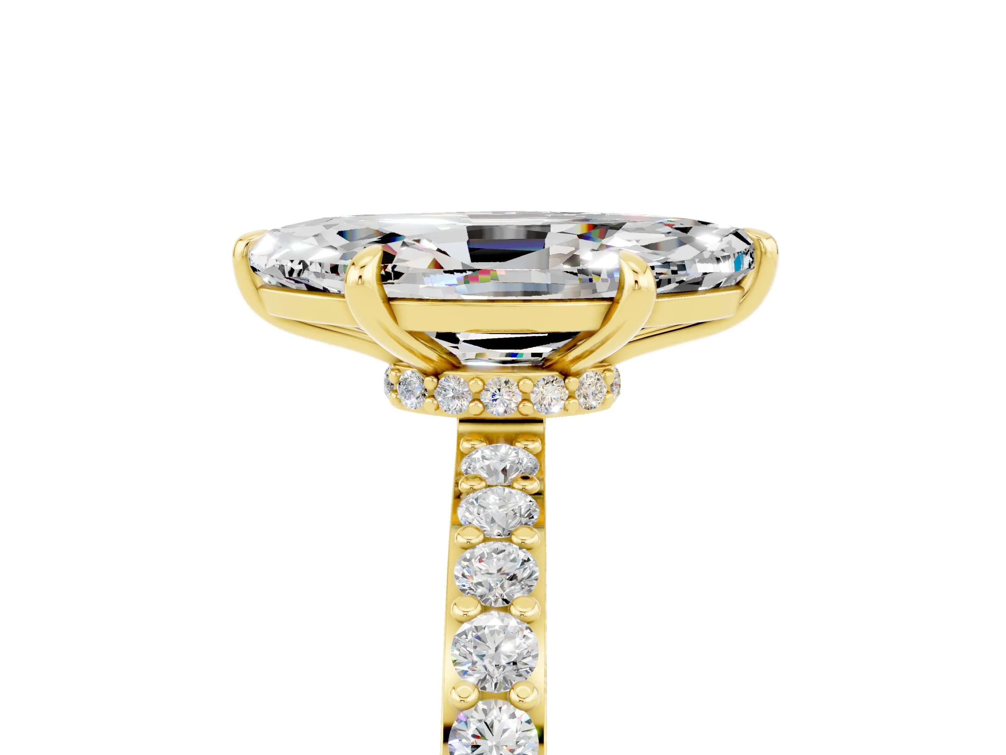 Yellow gold Marquise Cut Moissanite Ring with Pavé Band and Four-Prong Setting_5