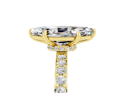Yellow gold Marquise Cut Moissanite Ring with Pavé Band and Four-Prong Setting_5
