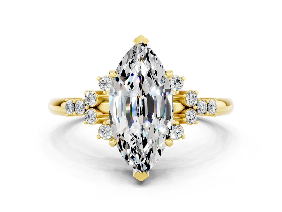 Yellow gold Marquise Cut Moissanite Ring with Side Stones and Four-Prong Setting_36
