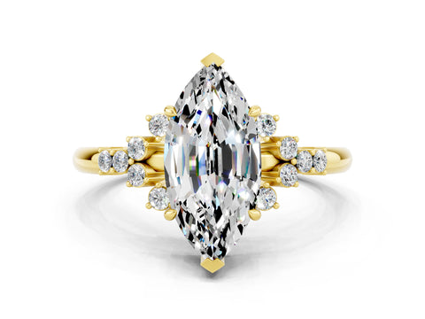 Yellow gold Marquise Cut Moissanite Ring with Side Stones and Four-Prong Setting_36