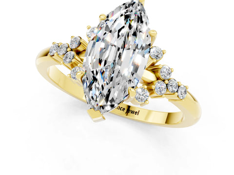 Yellow gold Marquise Cut Moissanite Ring with Side Stones and Four-Prong Setting_37