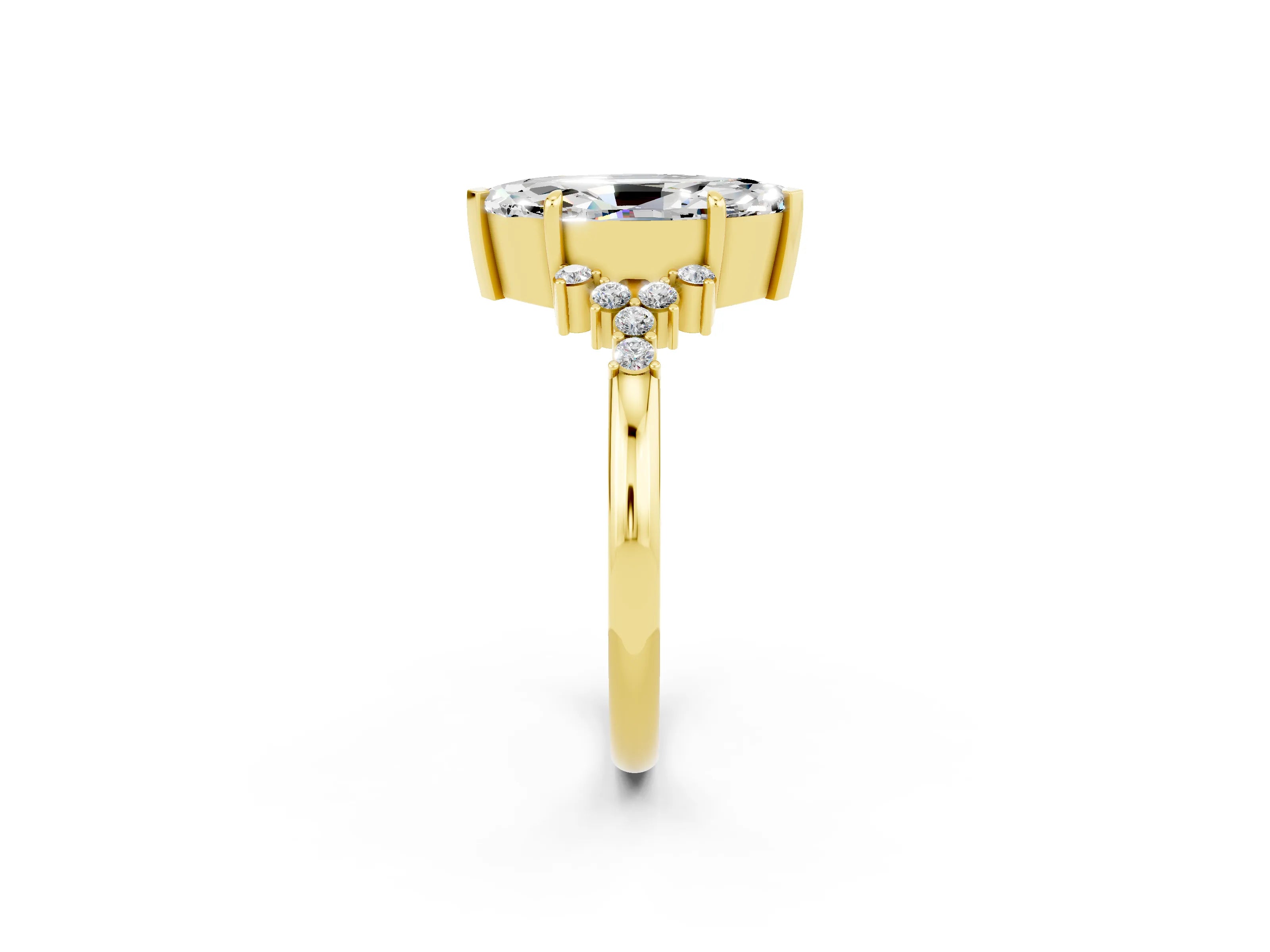Yellow gold Marquise Cut Moissanite Ring with Side Stones and Four-Prong Setting_38